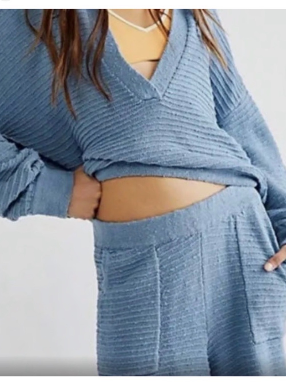 Free People Carter Sweater Set Knit Shorts Sweater Cozy Lounge Beachy Resort L